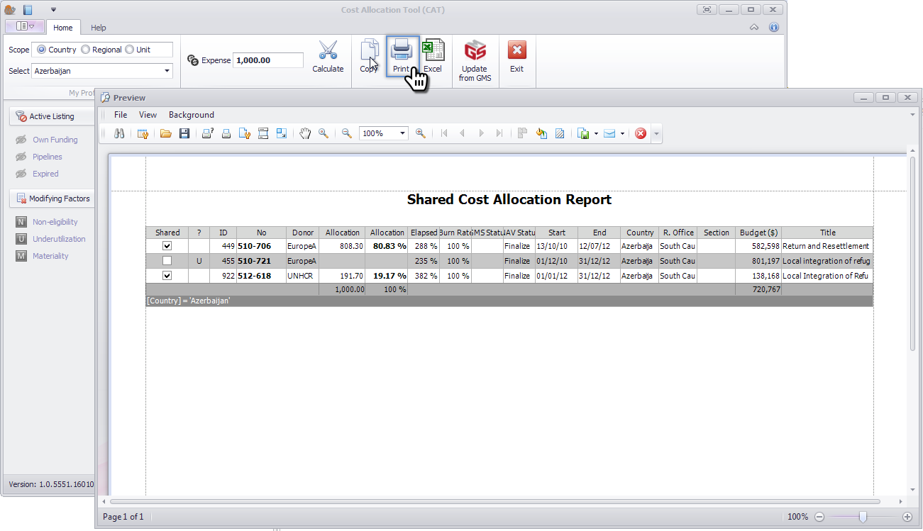 Shared Cost Allocation Report