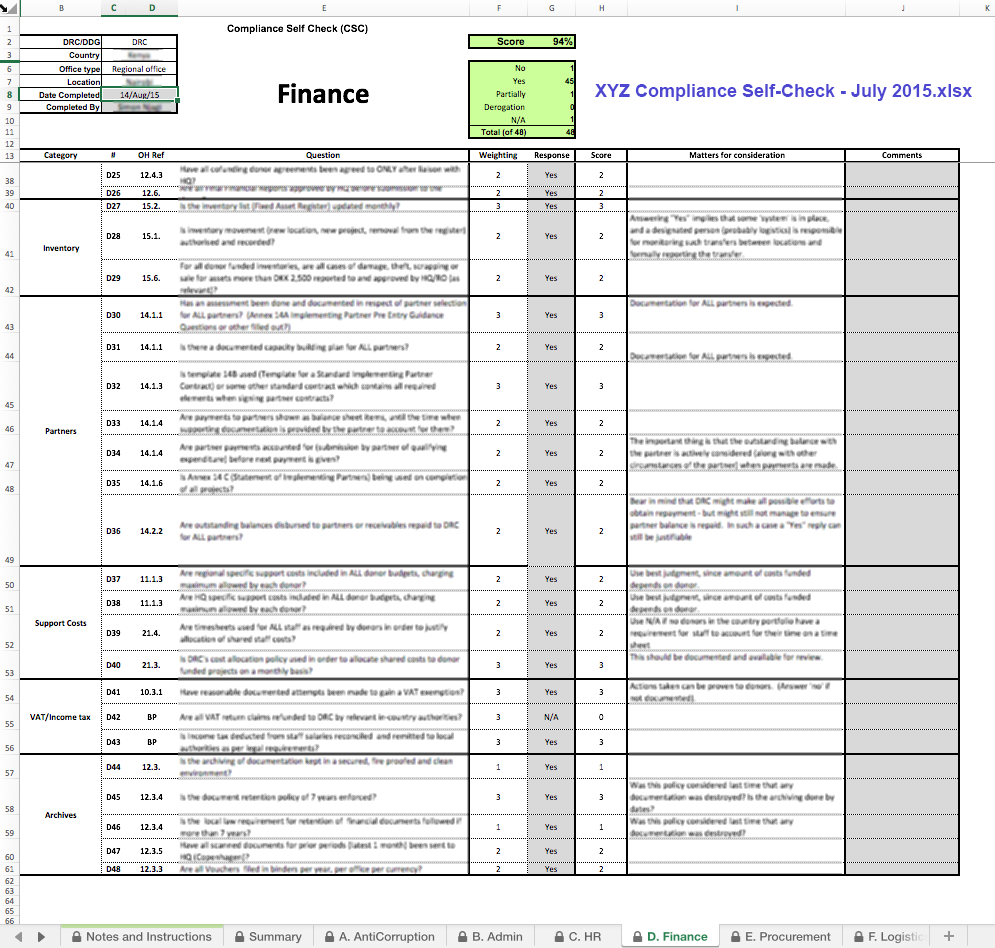 Step 1: Filling out CSC Excel sheet template 